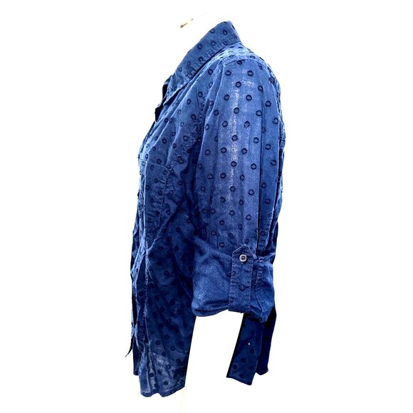 Jones New York Sport Large Navy Blue Circle Pattern Button Up Top Urban Heritage - Picture 3 of 16